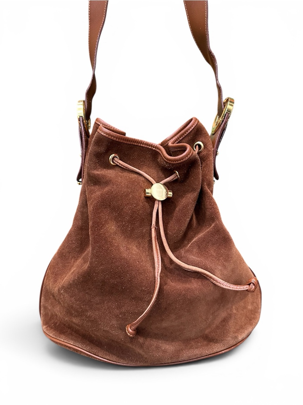 Vintage Bally Early 1980s Chocolate Brown Suede Bucket made in Italy